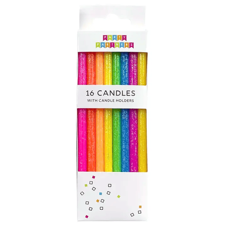 Tall Neon Rainbow Gradient 16 Candle Set - Shelburne Country Store