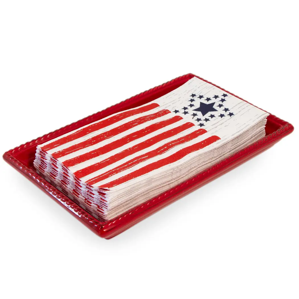 Paper Guest Towel Ceramic Caddy Tray Red - Shelburne Country Store