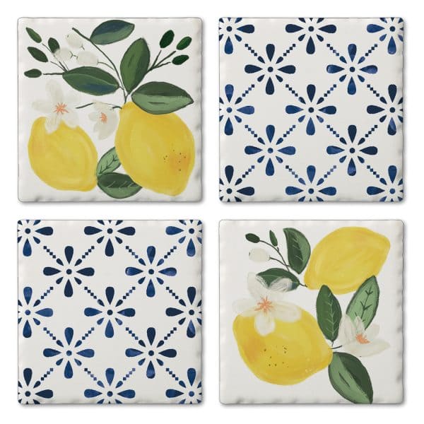 Sorrento Limone – 4 Pk Tumbled Tile Assorted Coaster - Shelburne Country Store