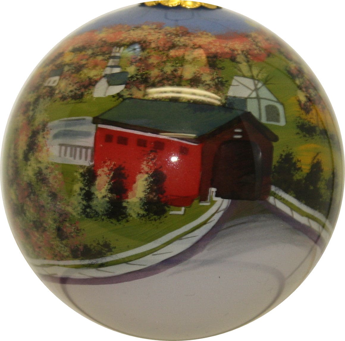 Hand Painted Glass Globe Ornament - Vermont Covered Bridge - Shelburne Country Store