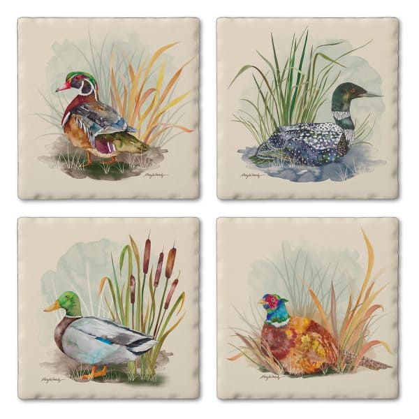 Harvest Fowl – 4 Pk Tumbled Tile Assorted Coaster - Shelburne Country Store