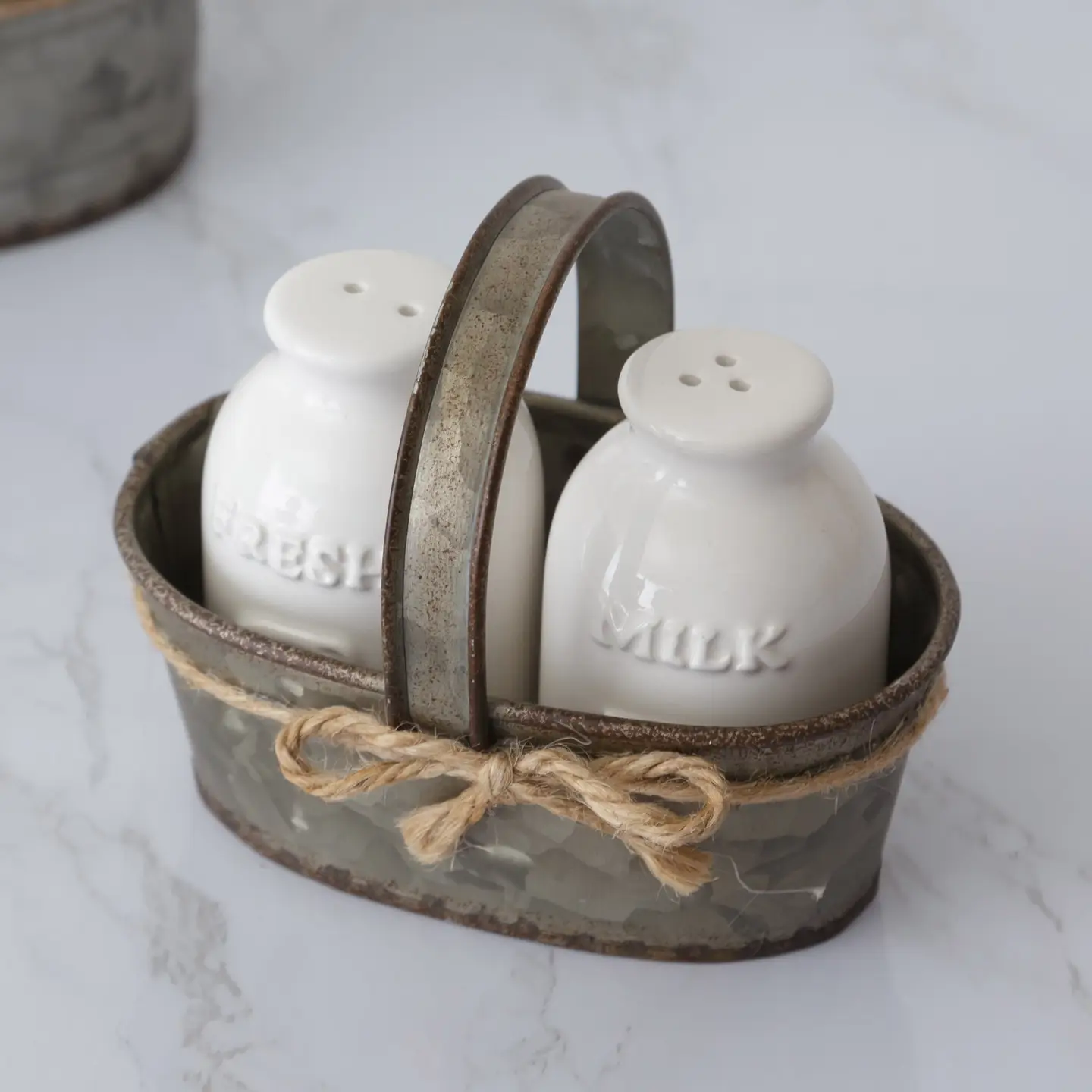 Milk Bottle Salt & Pepper with Tin