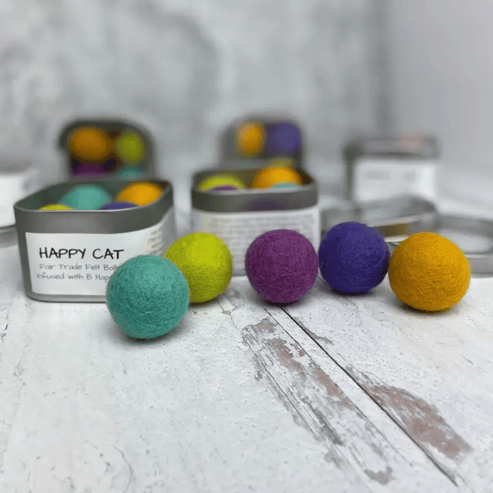 Happy Cat Felted Balls Tin S/4 - Shelburne Country Store