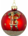 Dark Red Glass Ball with Vintage Santa