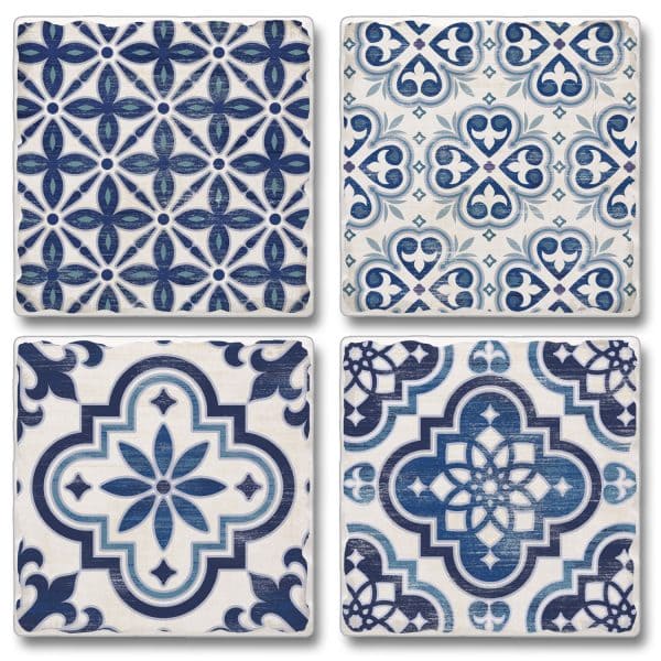 Blue & White – Tumbled Tile Assorted Coaster 4 PK - Shelburne Country Store