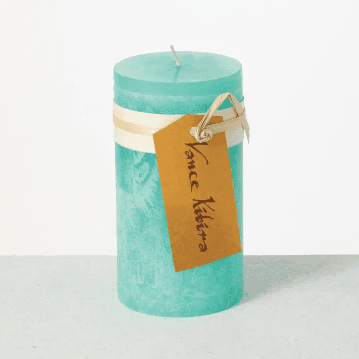 Turquoise Timber Pillar Candle - Shelburne Country Store