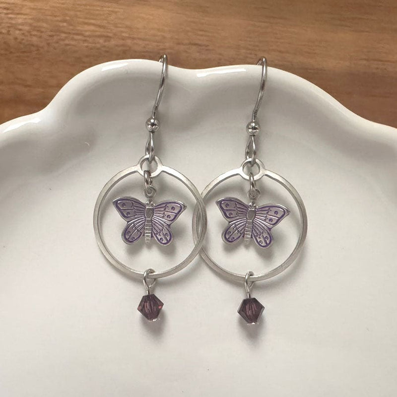 Butterfly In Circle Earring - Shelburne Country Store