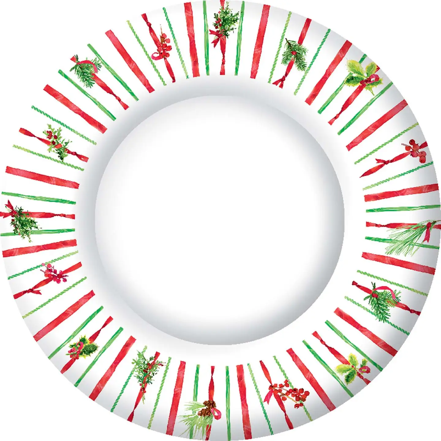 Classic Round Linen Paper Dinner Plates - Ribbon Stripe 10.5" - Shelburne Country Store