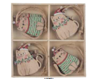 Wooden Cat Ornament S/8