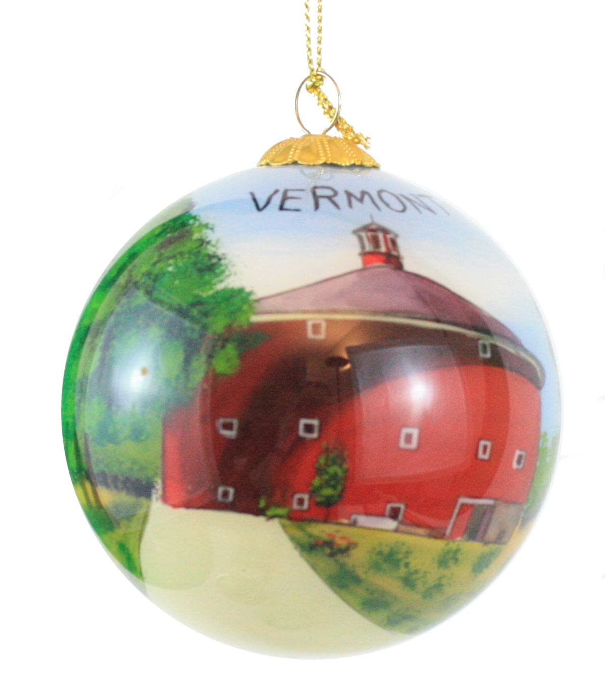 Hand Painted Glass Globe Ornament - Round Barn At Shelburne Museum - Shelburne Country Store