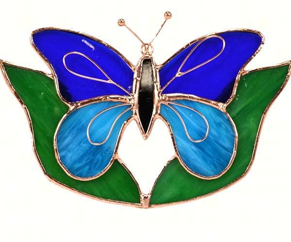 Dark & Light Blue Butterfly with Leaves Suncatcher - Shelburne Country Store