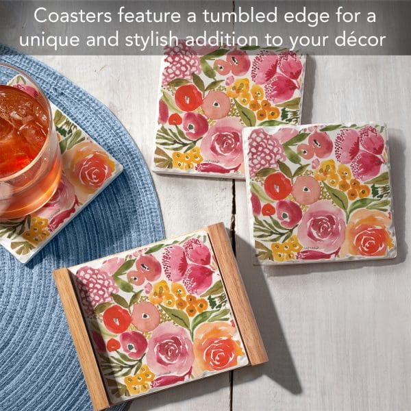 Full Bloom – 4 Pk Coasters and Holder - Shelburne Country Store