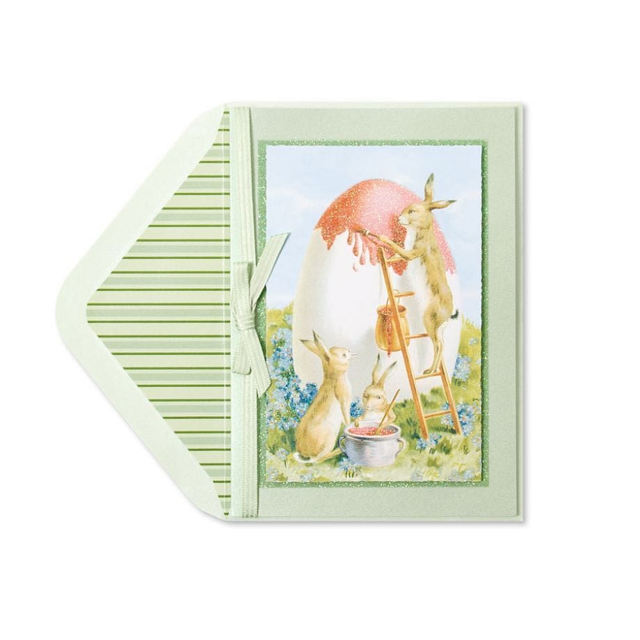 Rabbits Painting Egg Easter Card - Shelburne Country Store