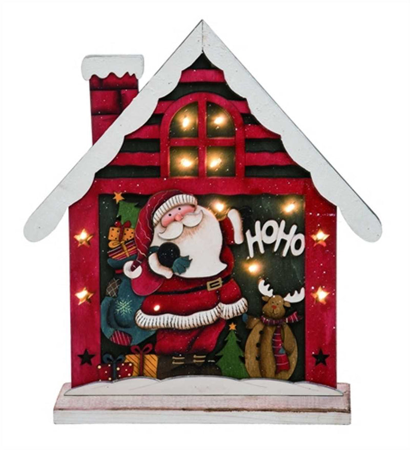 15 Inch Light Up Wooden Santa House - Shelburne Country Store