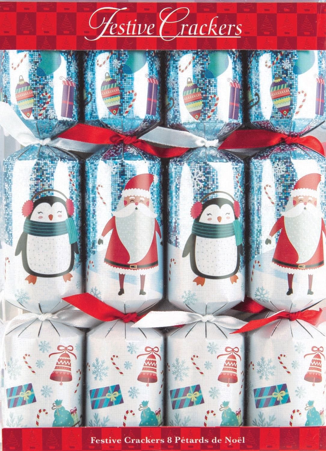 Santa and Penguins Crackers - 10 Inch - 8 Count