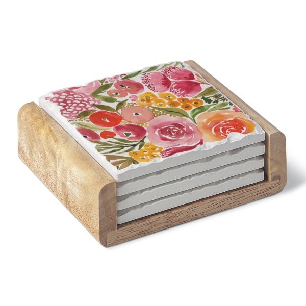 Full Bloom – 4 Pk Coasters and Holder - Shelburne Country Store