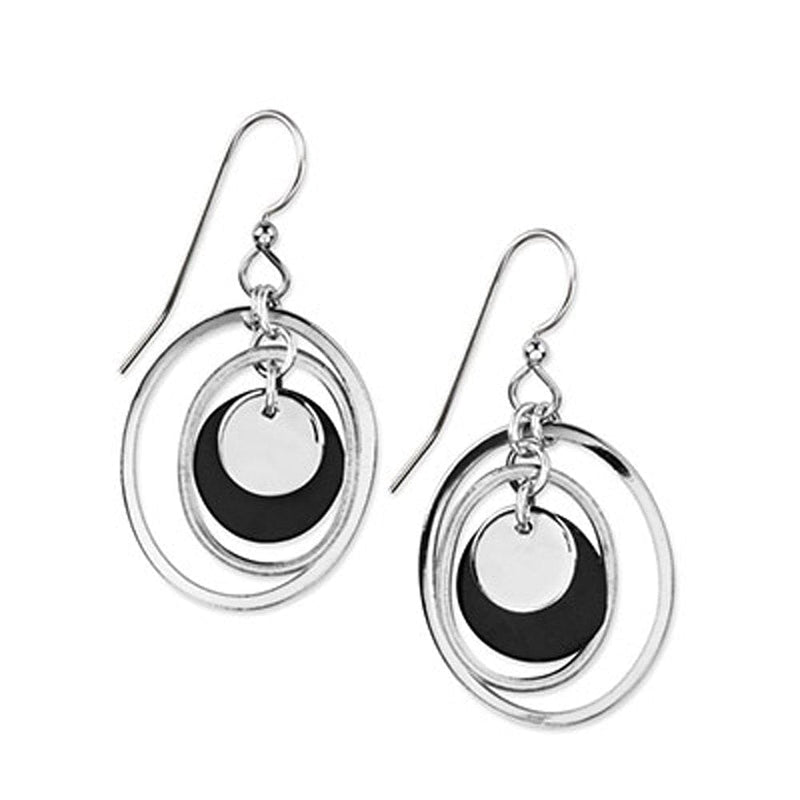 3D Silver Ovals with Black  Earrings - Shelburne Country Store