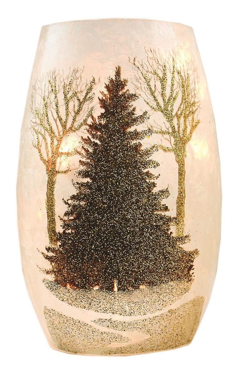 Oval Lighted Glass Vase - Winter Trees - - Shelburne Country Store