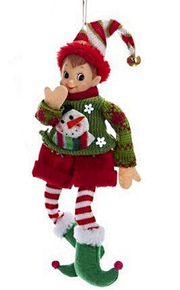Elf In Sweater Figurine Ornaments -  Red Shorts - Shelburne Country Store