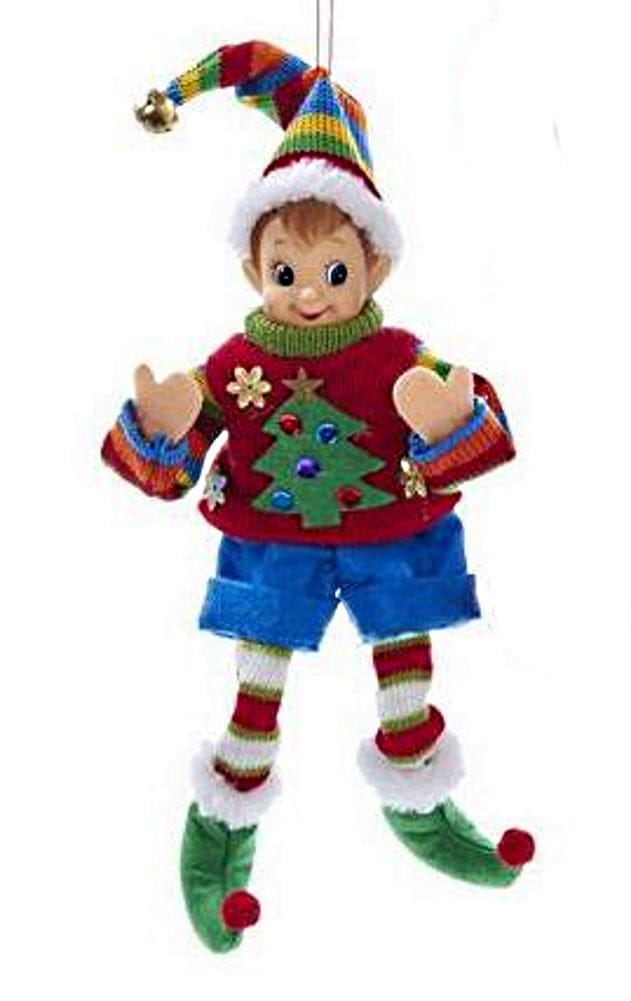 Elf In Sweater Figurine Ornaments -  Red Shorts - The Country Christmas Loft