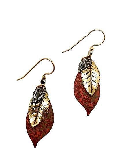 Mixed Metal Leaves Dangle Earrings - Shelburne Country Store