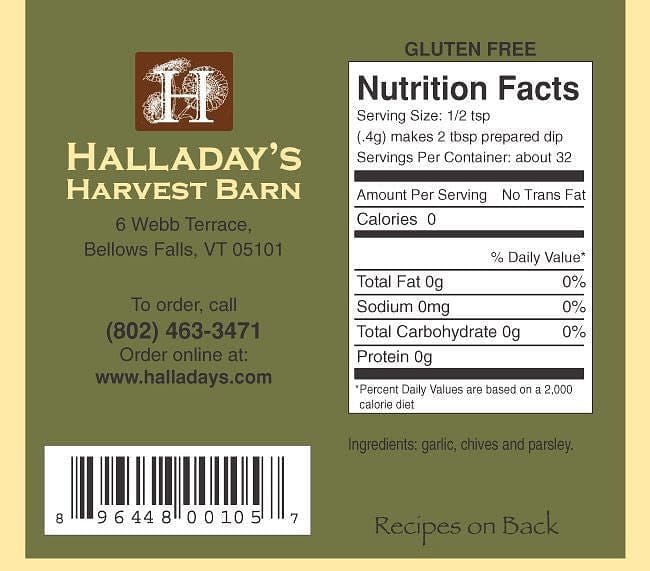 Halladays Garlic Chive Dip - Shelburne Country Store