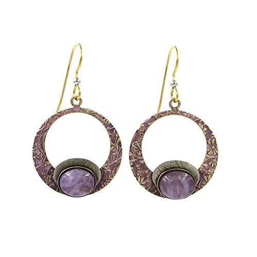 Floral Texture Loops & Amethyst Stone Earrings Shelburne Country Store