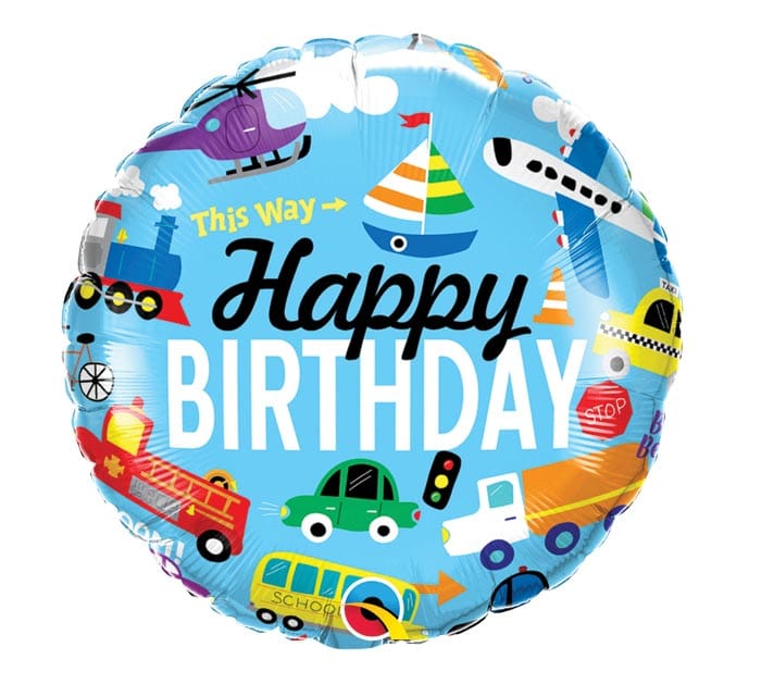 18" Happy Birthday Transportation Balloon - Shelburne Country Store