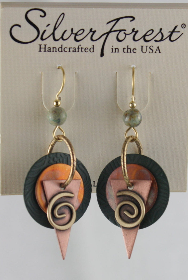 Abstract Layered Shapes Green and Copper Earring - Shelburne Country Store