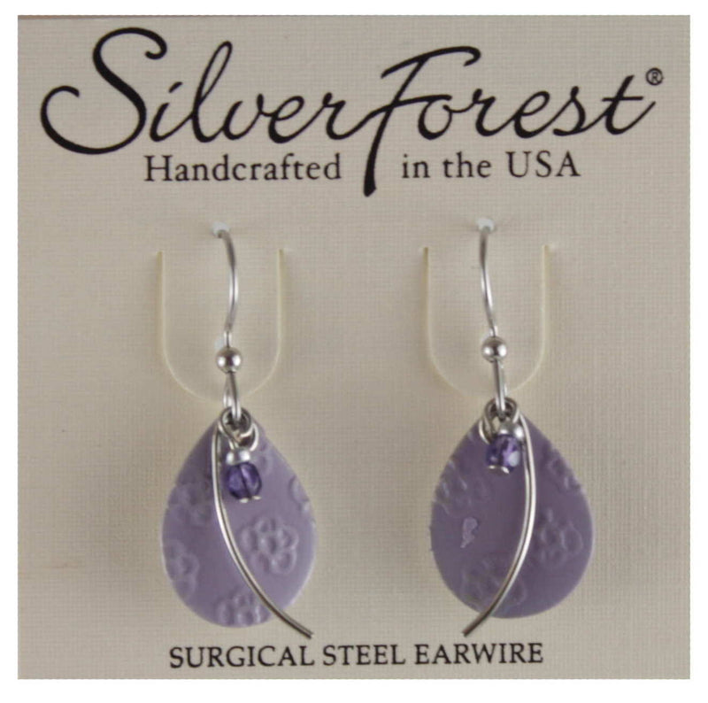 Lavender Teardrop With Flower Texture And Silver Wisp and Bead Earring - Shelburne Country Store