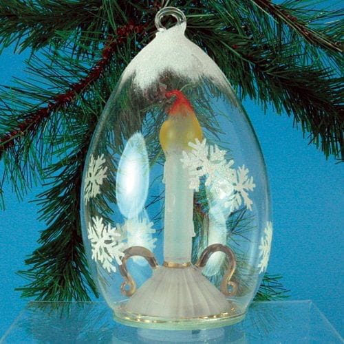 LED Christmas Ornament with Candle, Hand Painted Glittery Showflakes 6"H - Shelburne Country Store