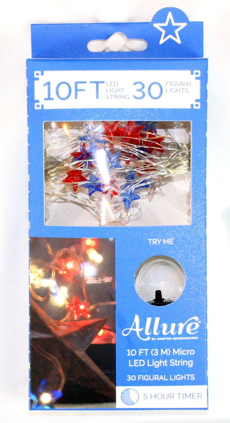 10 Foot Red White and Blue Stars LED String Lights - Shelburne Country Store