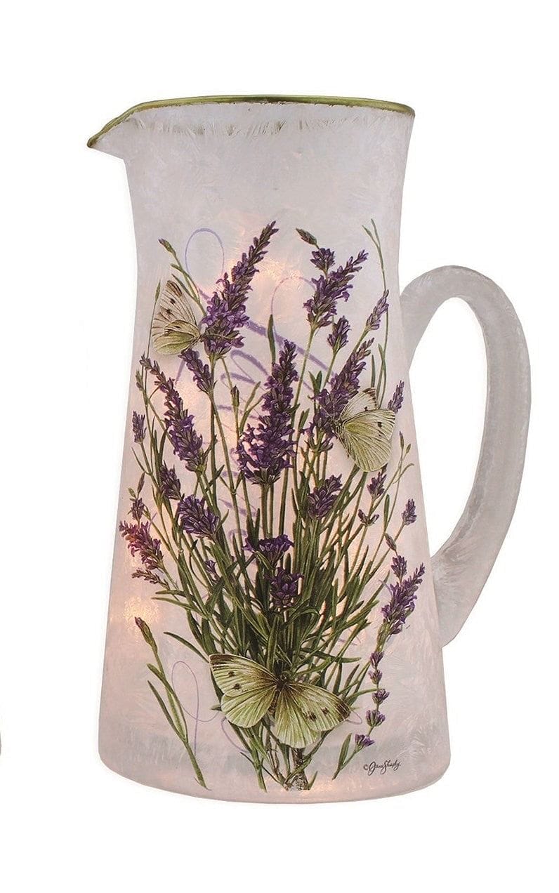 Butterflies and Lavender Pre-Lit Glass Pitcher - Lavender - Shelburne Country Store