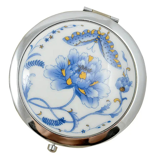 Pocket Compact Mirror - Blue Floral - Shelburne Country Store
