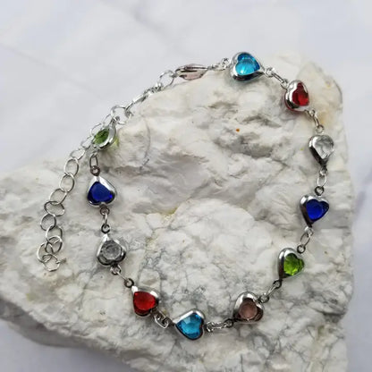 Crystal Heart Chain Bracelet -