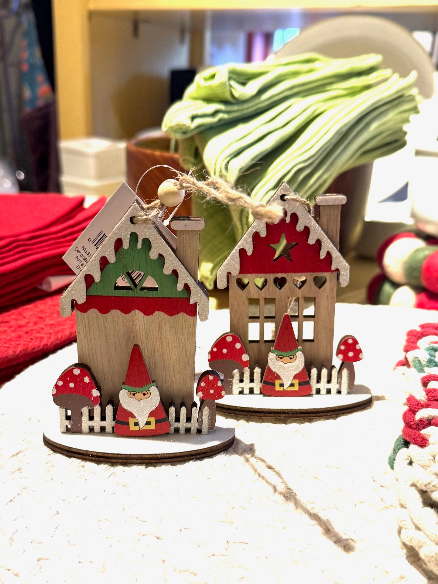 Wooden Gnome House Ornament Asst.