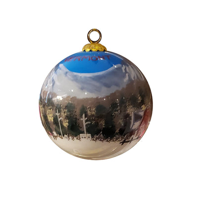 Hand Painted Glass Globe Ornament - Vermont Barn Scene - Shelburne Country Store