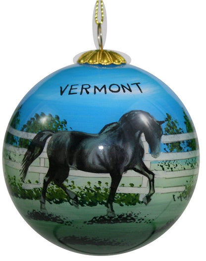 Hand Painted Glass Globe Ornament - Vermont Morgan Horse - Shelburne Country Store