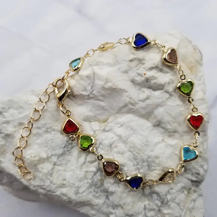 Crystal Heart Chain Bracelet -