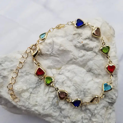 Crystal Heart Chain Bracelet -