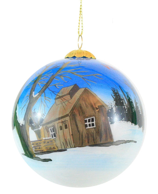 Hand Painted Glass Globe Ornament - Maple Sugar House - Shelburne Country Store