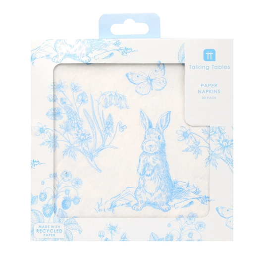 Bunny Blue & White Paper Lunch Napkins - 20pk