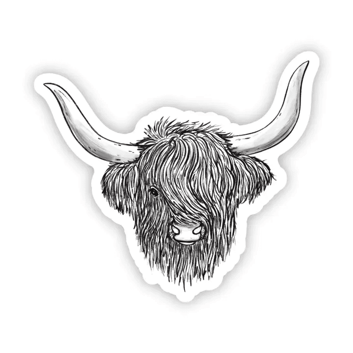 Highland Cow Black & White Sticker - Shelburne Country Store