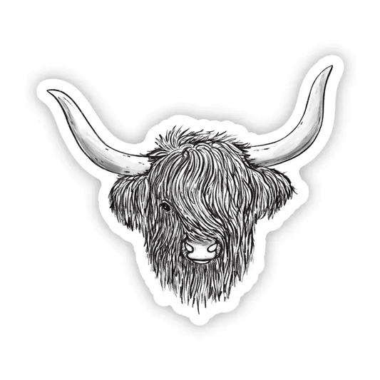 Highland Cow Black & White Sticker - Shelburne Country Store