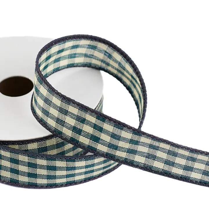 Gingham Check Wired Ribbon - Green 1 in., 10 yrd Roll - Shelburne Country Store