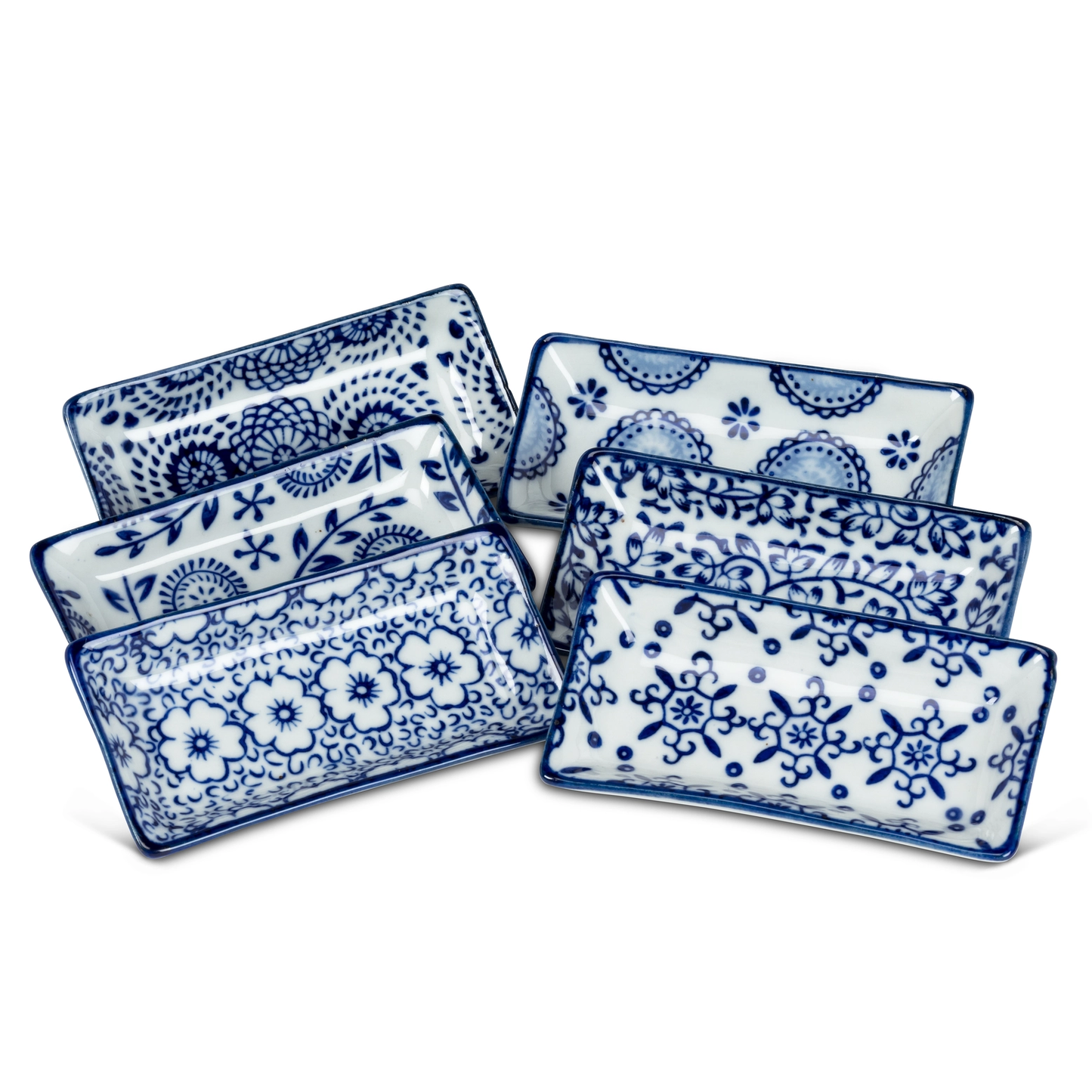 Blue & White Rectangular Plates 3.5"L