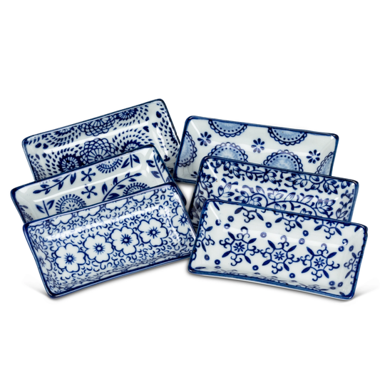 Blue & White Rectangular Plates 3.5"L