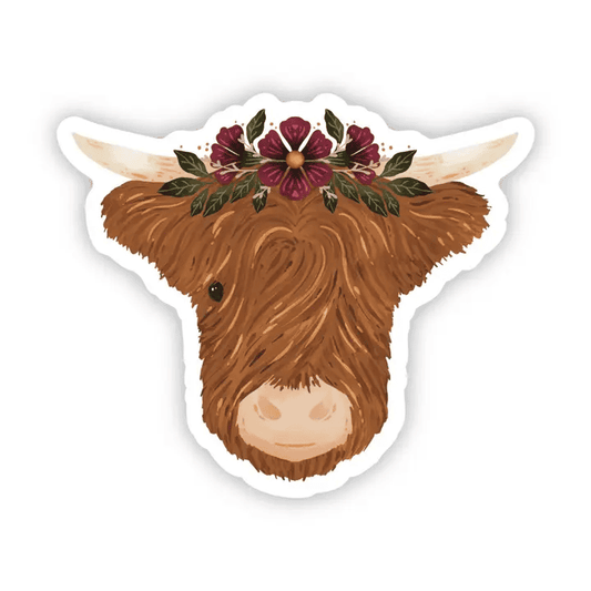 Highland  Cow & Flower Crown Sticker - Shelburne Country Store