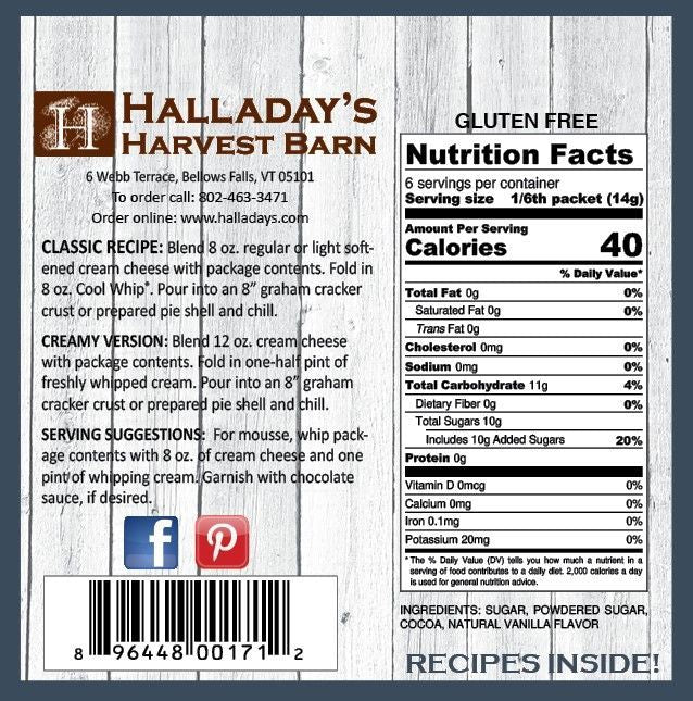 Halladay's Double Chocolate Cheesecake Mix - Shelburne Country Store