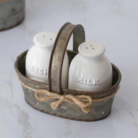 Milk Bottle Salt & Pepper with Tin